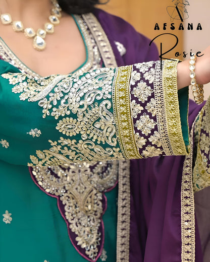 (Wedding Special) Plazzo Set - Dark Cyan
