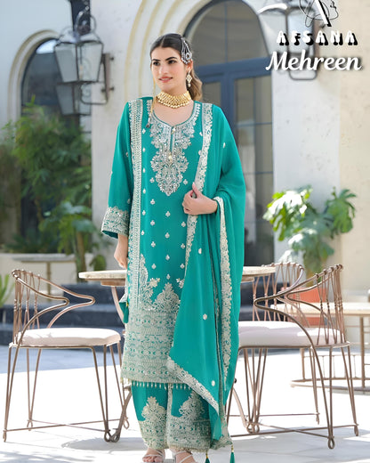AFSANA Persian Green, Embroidery Kurti with Plazzo