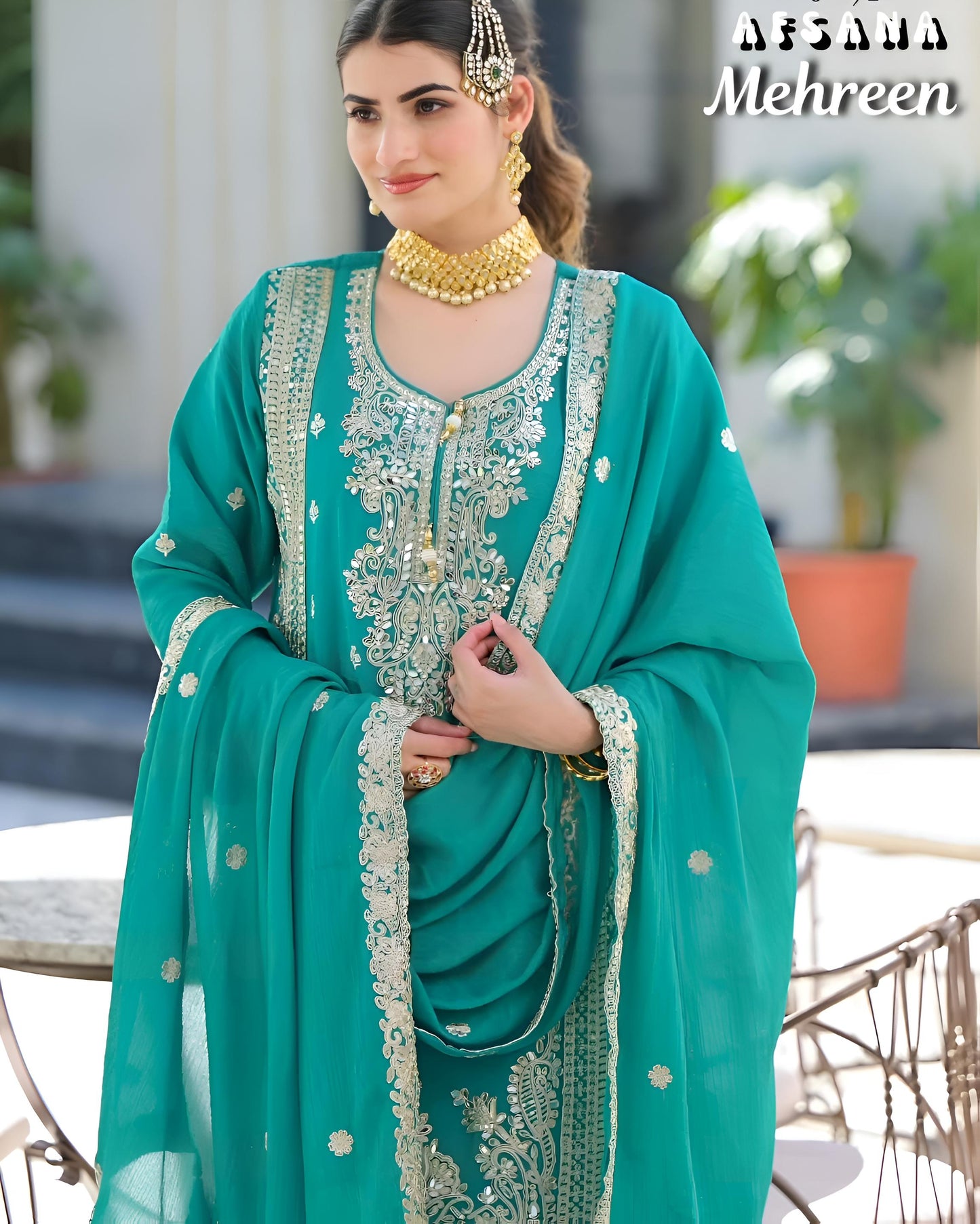 AFSANA Persian Green, Embroidery Kurti with Plazzo