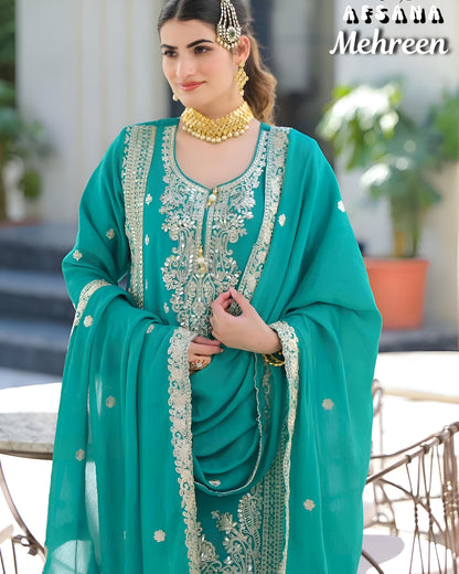 AFSANA Persian Green, Embroidery Kurti with Plazzo