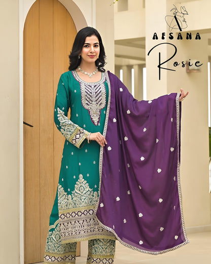 (Wedding Special) Plazzo Set - Dark Cyan